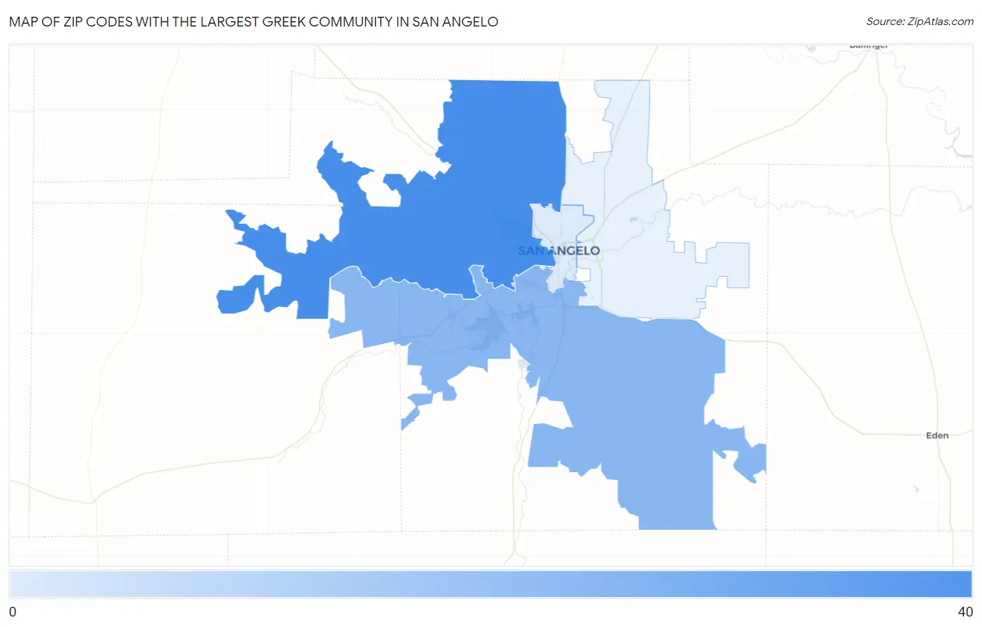 Zip Codes with the Largest Greek Community in San Angelo Map