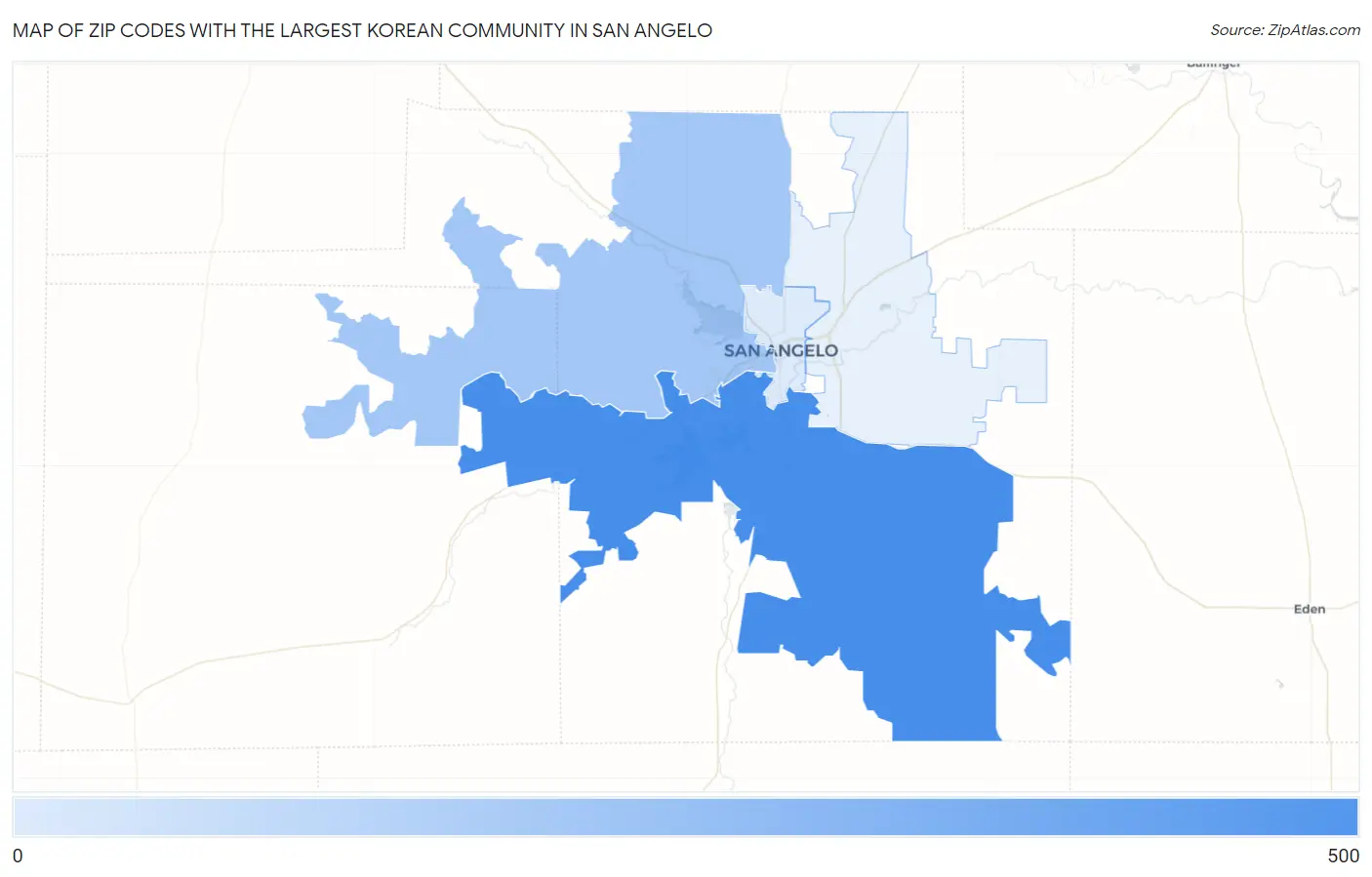 Zip Codes with the Largest Korean Community in San Angelo Map