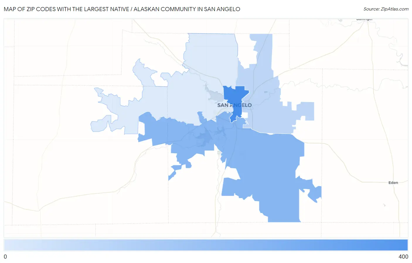 Zip Codes with the Largest Native / Alaskan Community in San Angelo Map