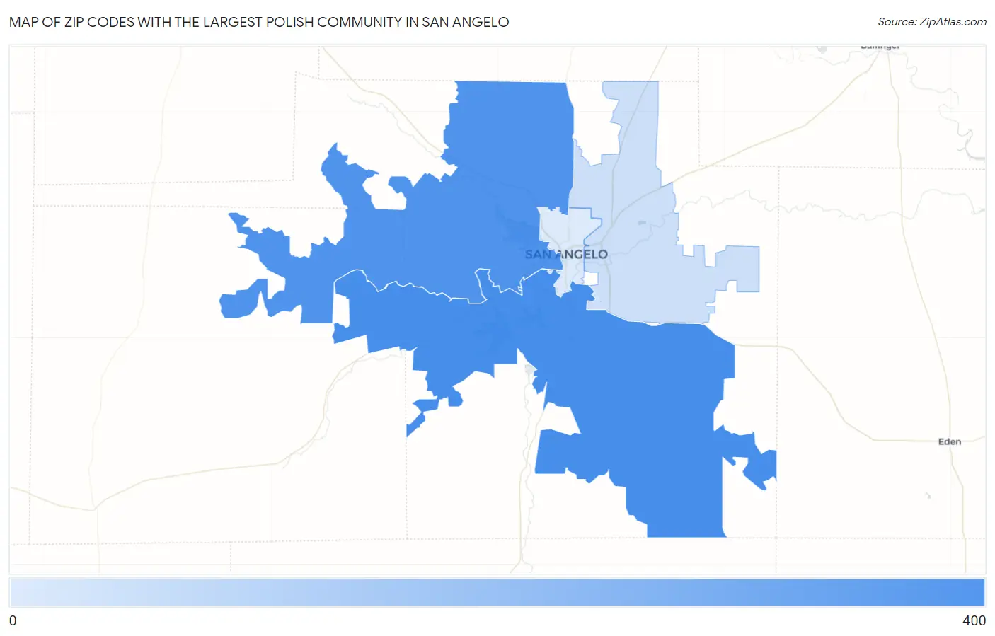 Zip Codes with the Largest Polish Community in San Angelo Map