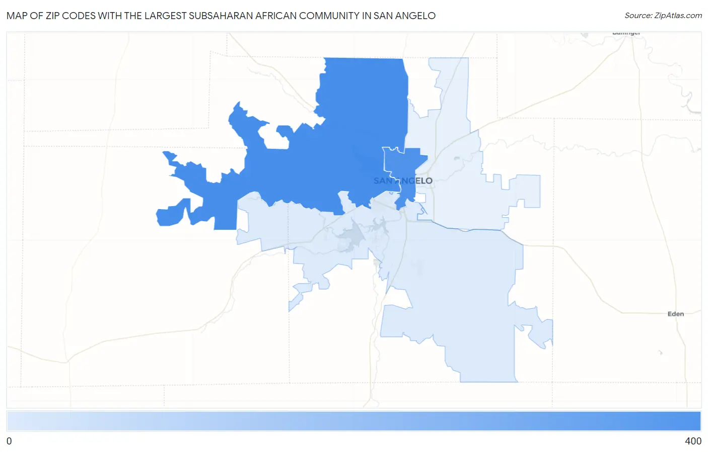 Zip Codes with the Largest Subsaharan African Community in San Angelo Map