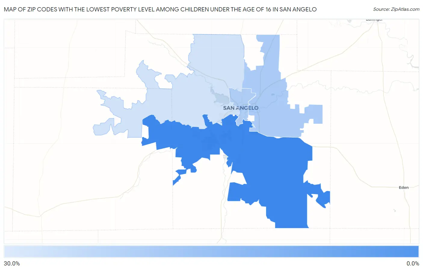 Zip Codes with the Lowest Poverty Level Among Children Under the Age of 16 in San Angelo Map