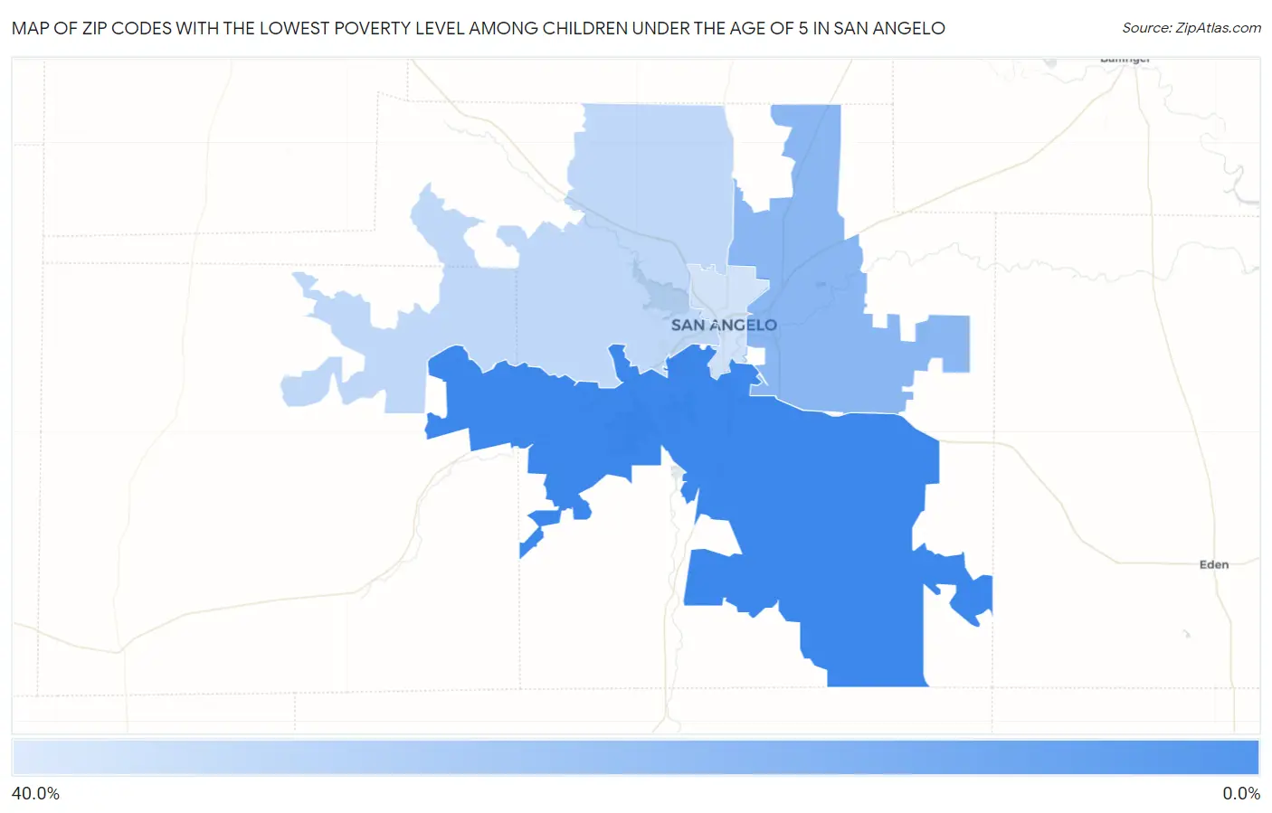 Zip Codes with the Lowest Poverty Level Among Children Under the Age of 5 in San Angelo Map