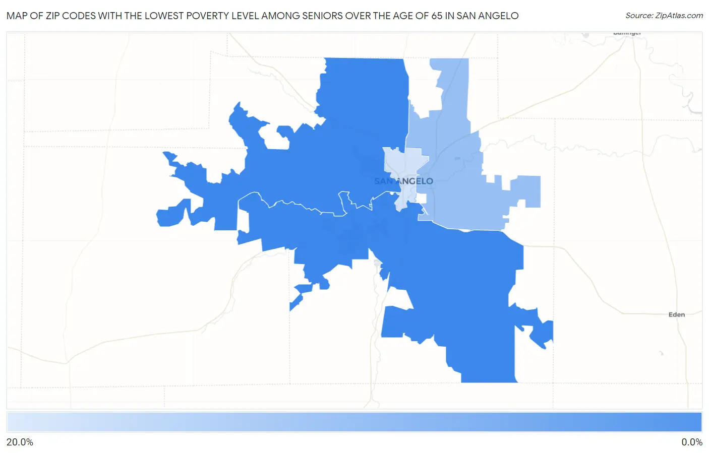 Zip Codes with the Lowest Poverty Level Among Seniors Over the Age of 65 in San Angelo Map