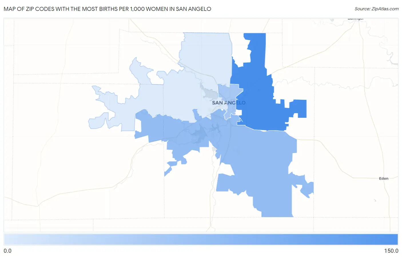 Zip Codes with the Most Births per 1,000 Women in San Angelo Map