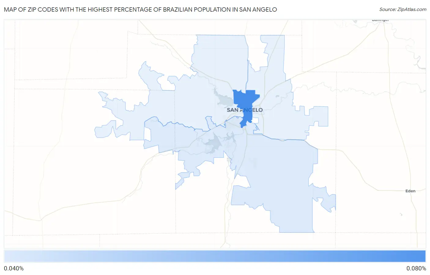 Zip Codes with the Highest Percentage of Brazilian Population in San Angelo Map