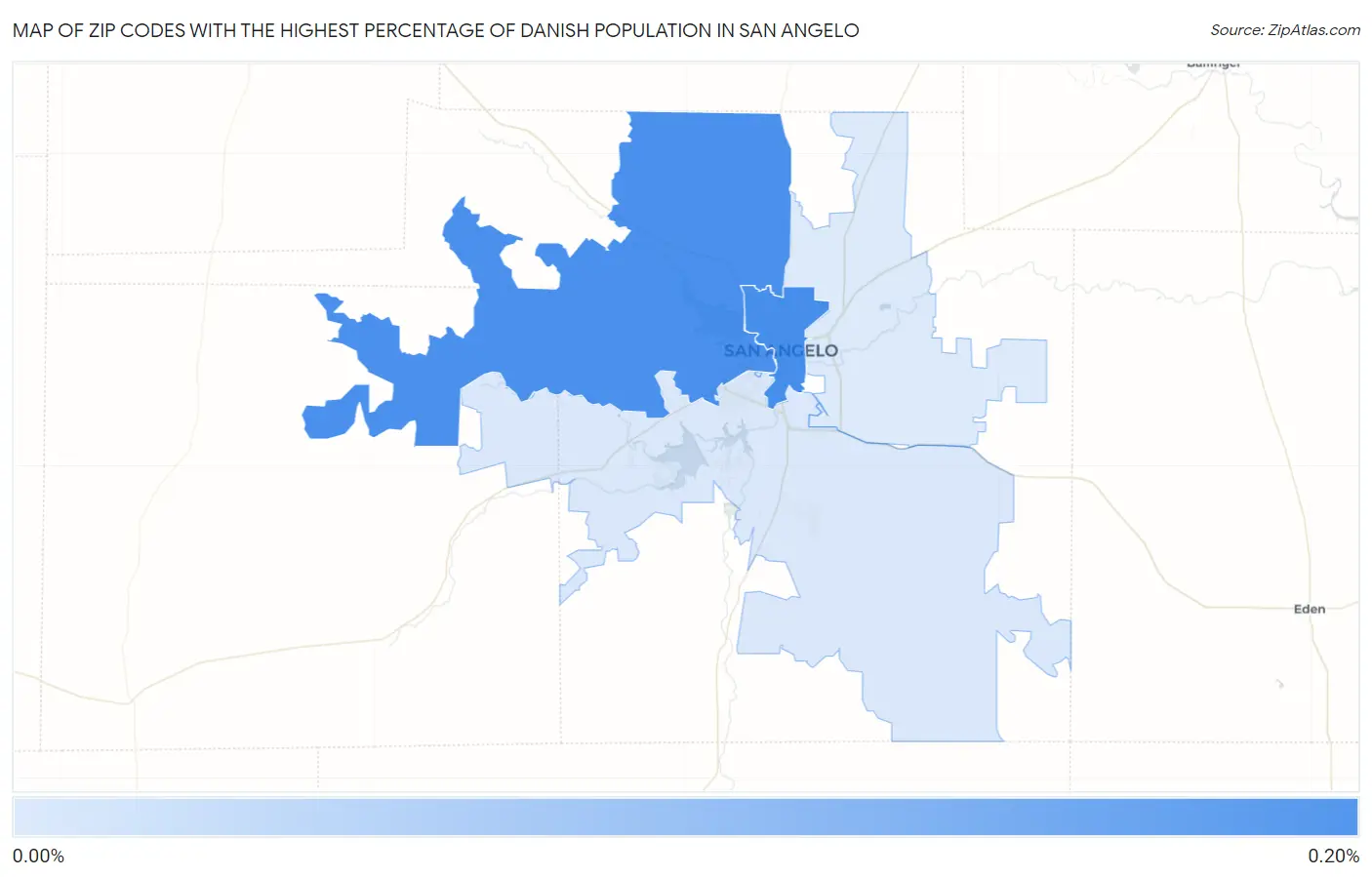 Zip Codes with the Highest Percentage of Danish Population in San Angelo Map