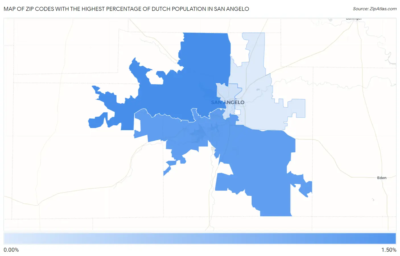 Zip Codes with the Highest Percentage of Dutch Population in San Angelo Map