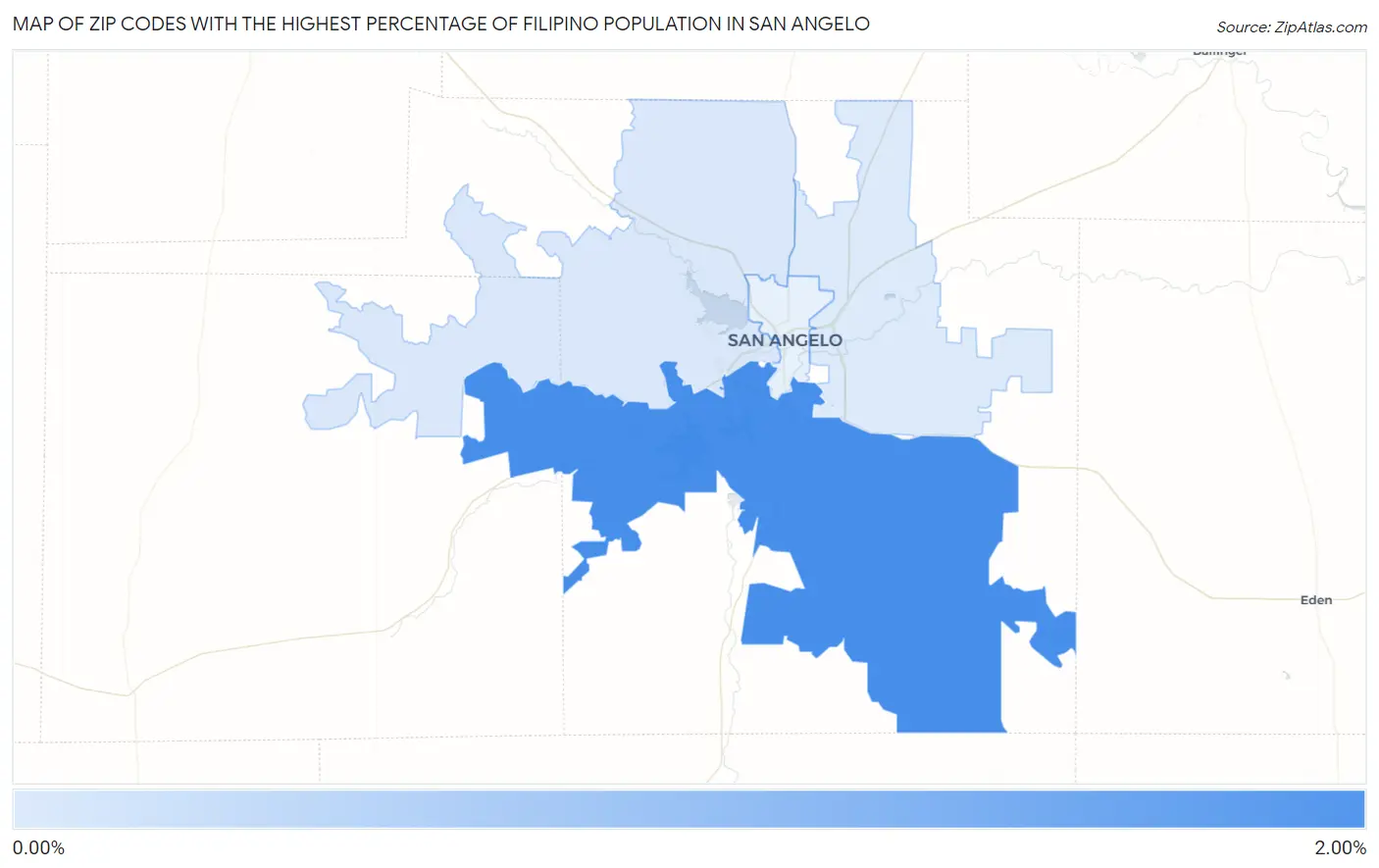 Zip Codes with the Highest Percentage of Filipino Population in San Angelo Map