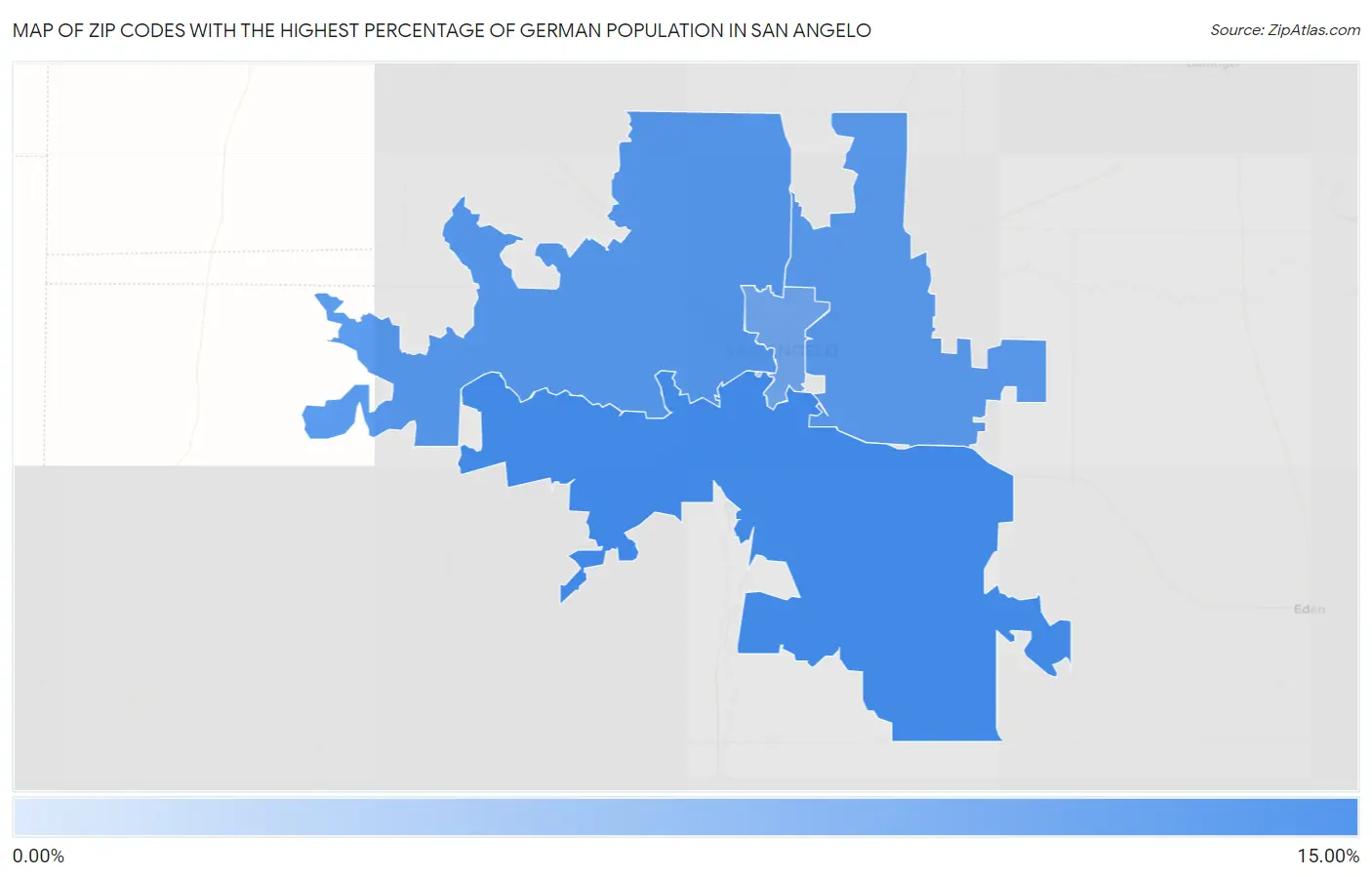 Zip Codes with the Highest Percentage of German Population in San Angelo Map