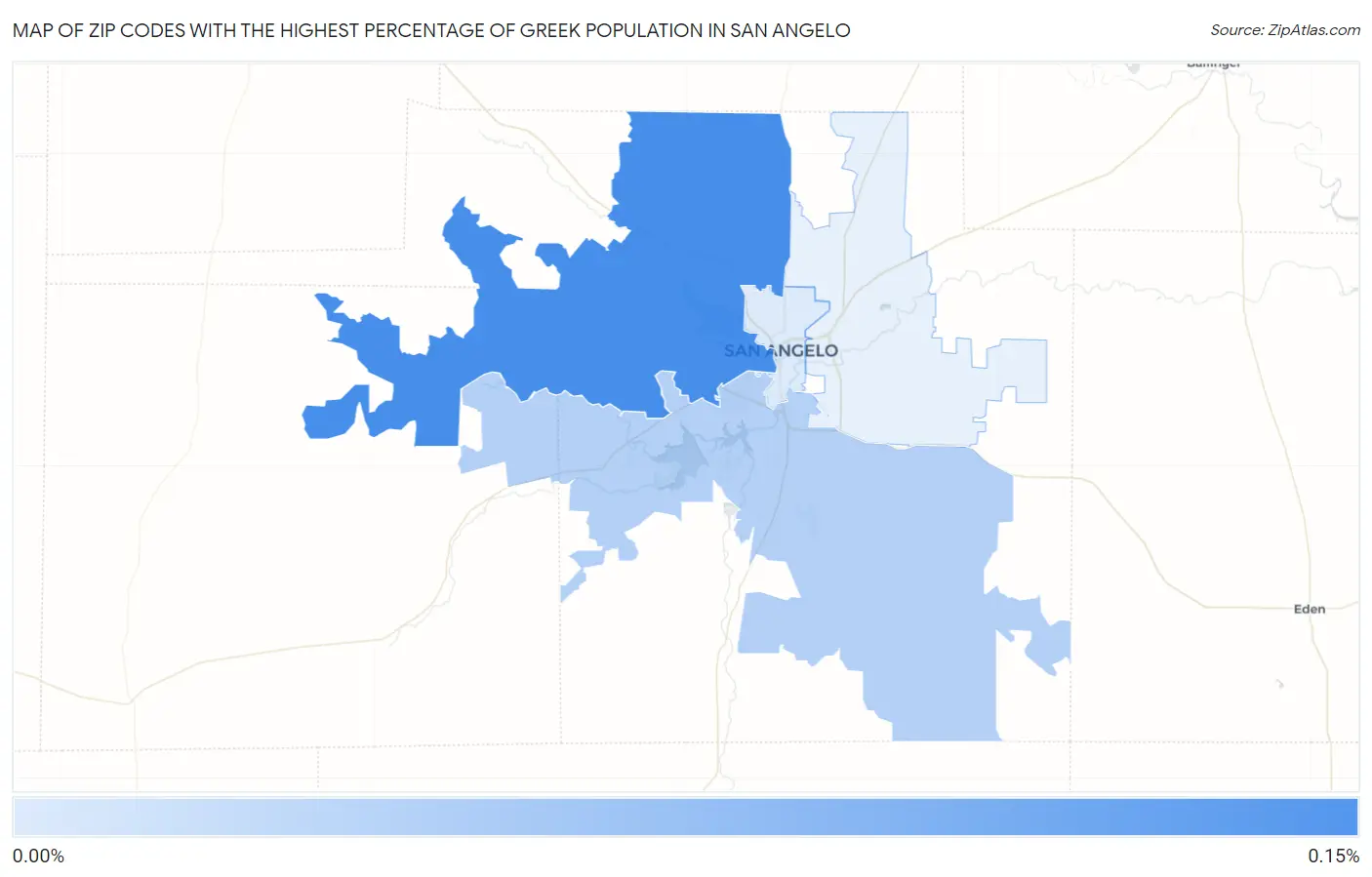Zip Codes with the Highest Percentage of Greek Population in San Angelo Map