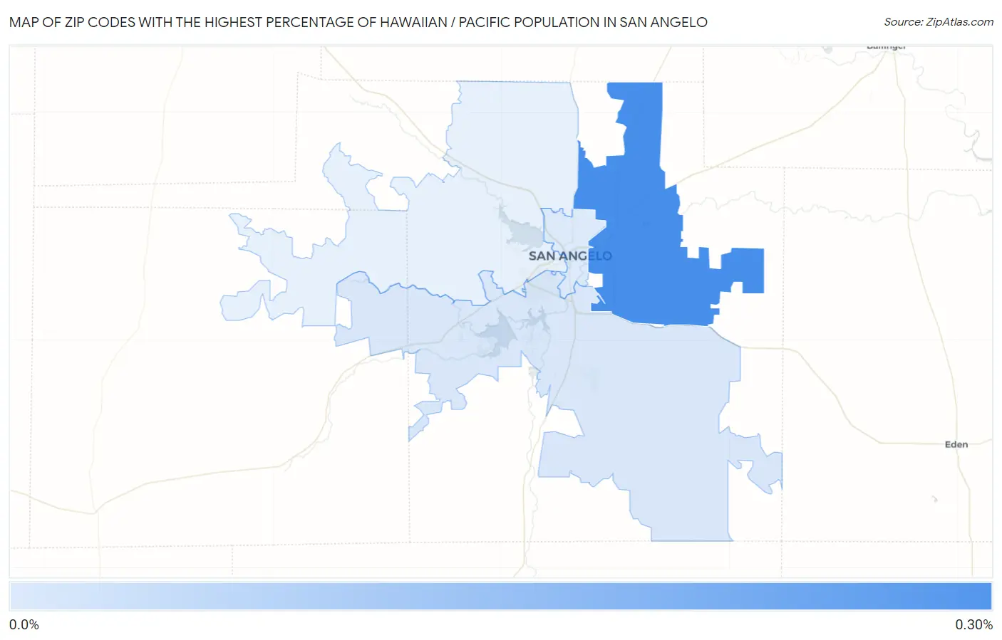 Zip Codes with the Highest Percentage of Hawaiian / Pacific Population in San Angelo Map