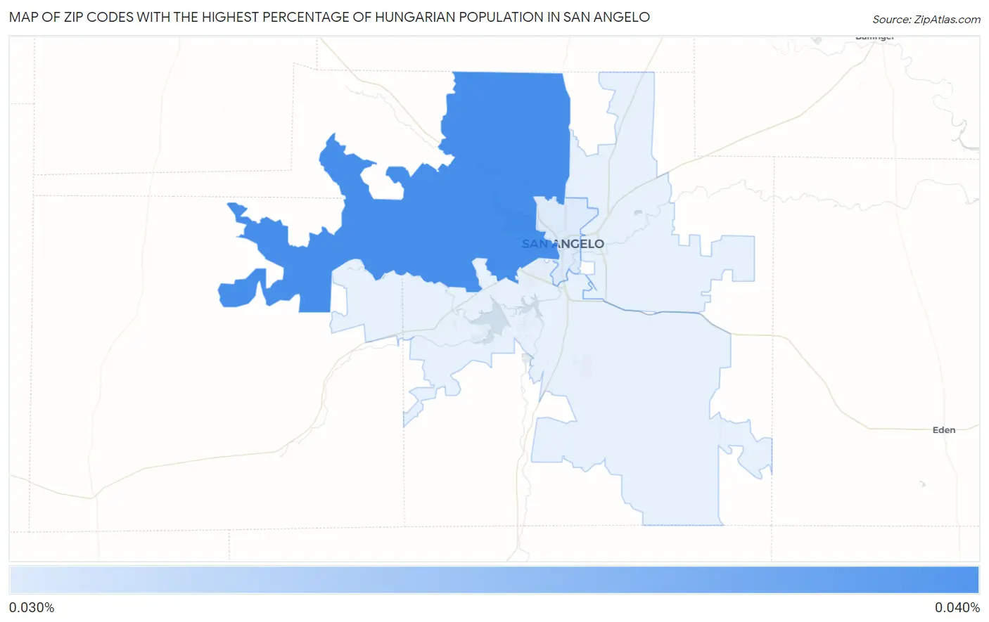 Zip Codes with the Highest Percentage of Hungarian Population in San Angelo Map