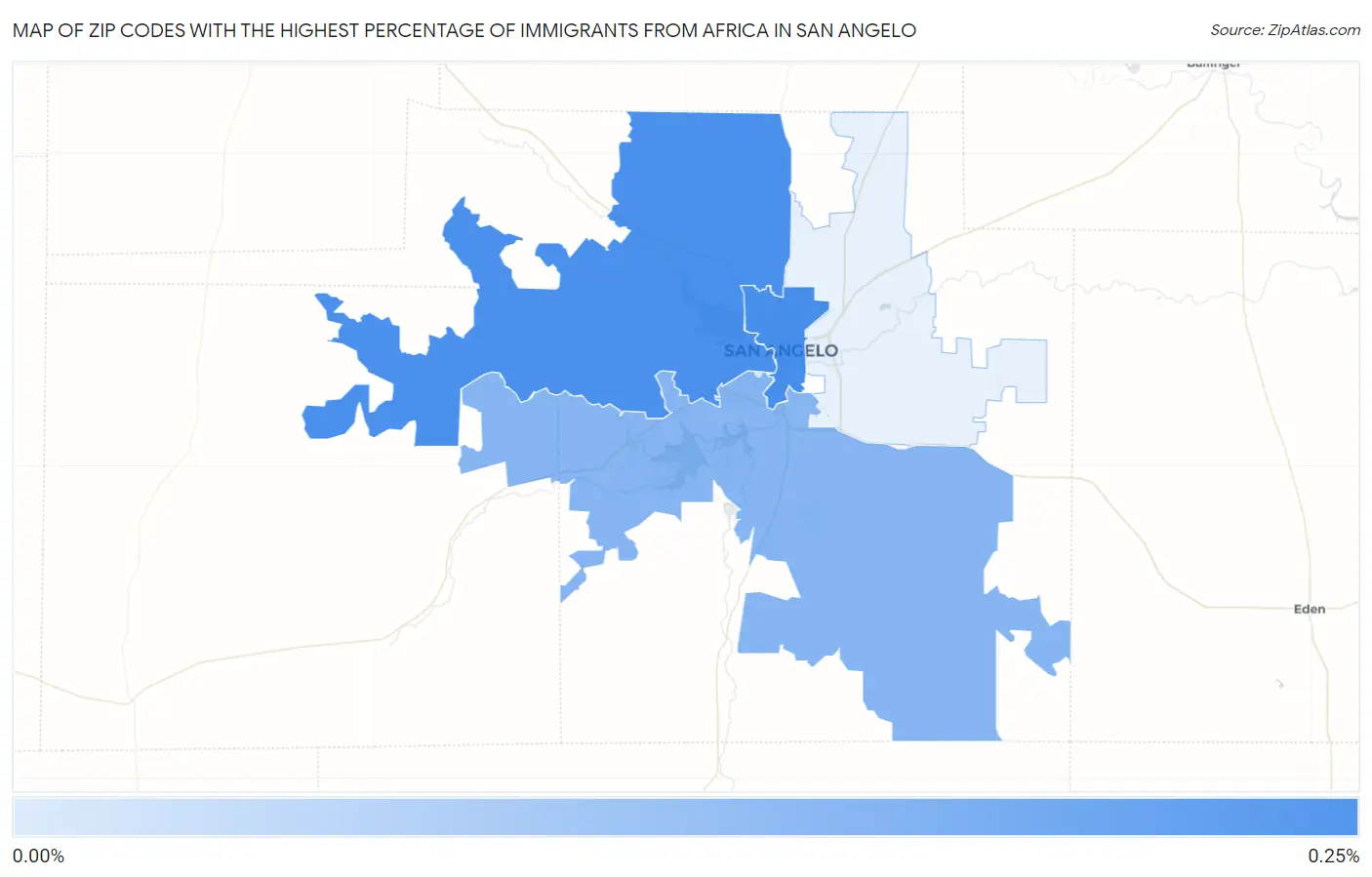 Zip Codes with the Highest Percentage of Immigrants from Africa in San Angelo Map