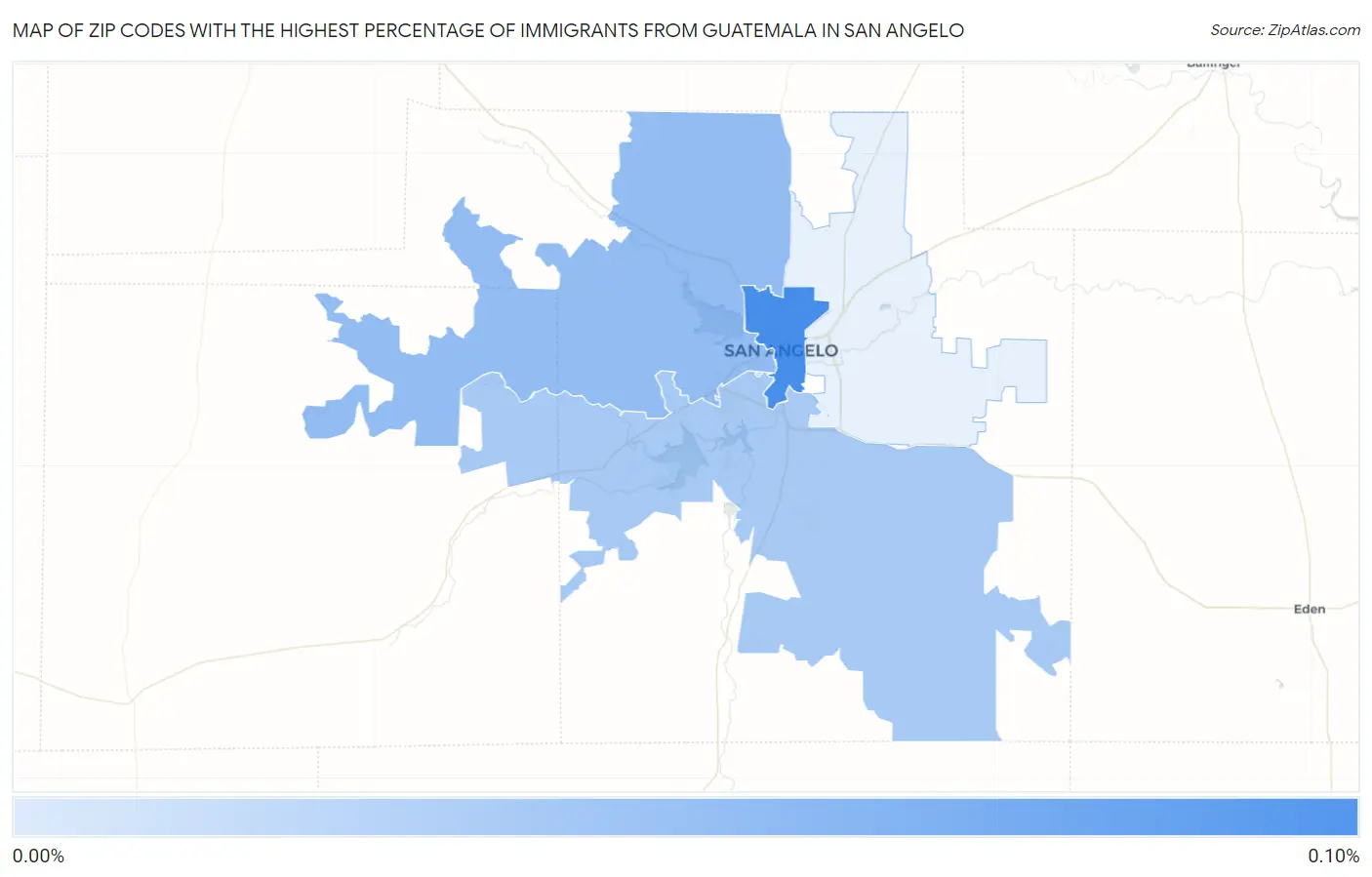 Zip Codes with the Highest Percentage of Immigrants from Guatemala in San Angelo Map