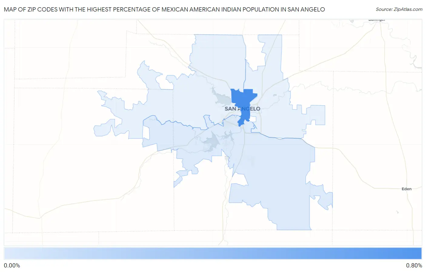 Zip Codes with the Highest Percentage of Mexican American Indian Population in San Angelo Map