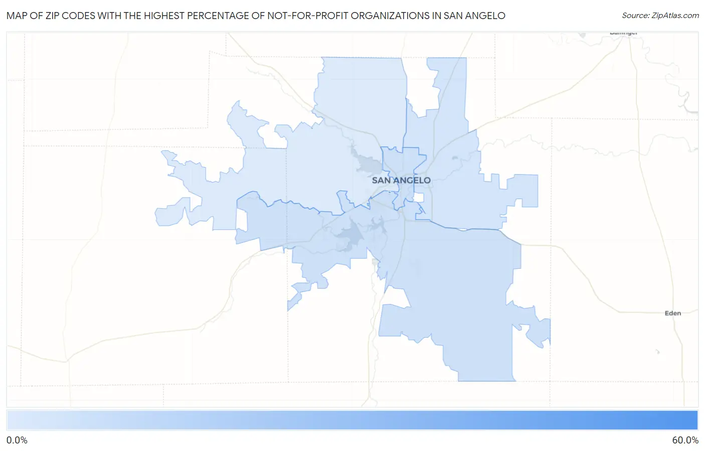 Zip Codes with the Highest Percentage of Not-for-profit Organizations in San Angelo Map