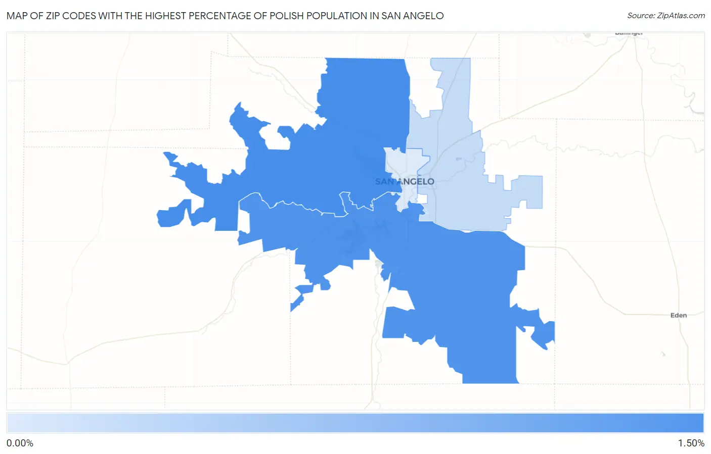 Zip Codes with the Highest Percentage of Polish Population in San Angelo Map