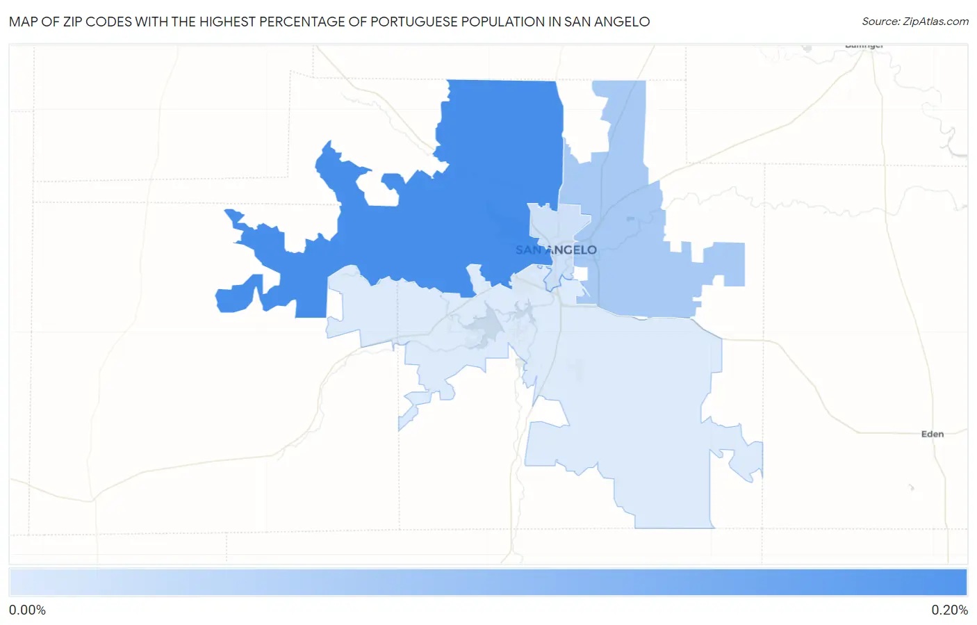 Zip Codes with the Highest Percentage of Portuguese Population in San Angelo Map