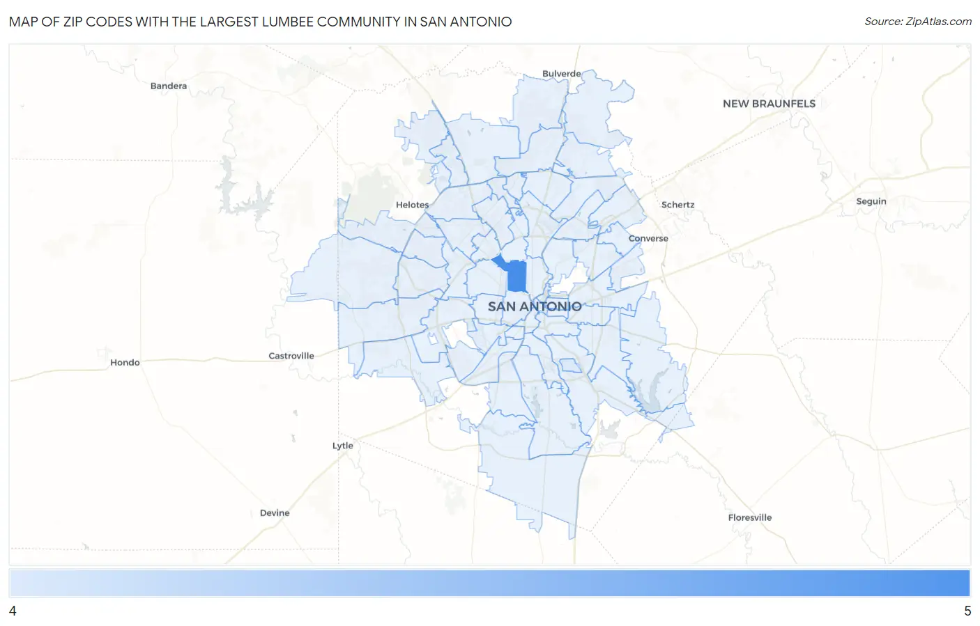 Zip Codes with the Largest Lumbee Community in San Antonio Map