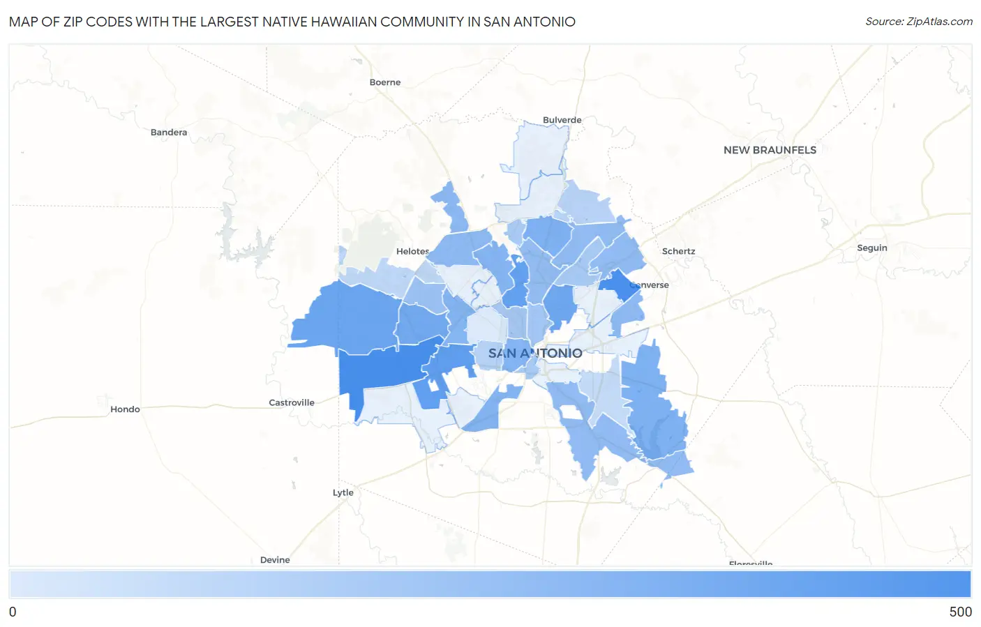 Zip Codes with the Largest Native Hawaiian Community in San Antonio Map