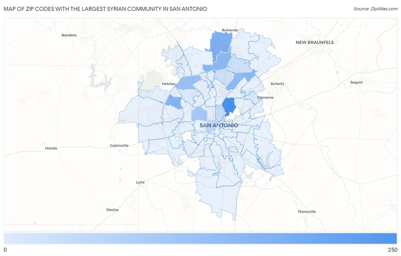 Zip Codes with the Largest Syrian Community in San Antonio Map