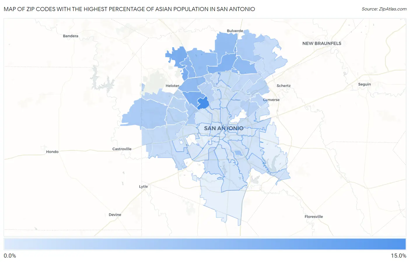 Zip Codes with the Highest Percentage of Asian Population in San Antonio Map