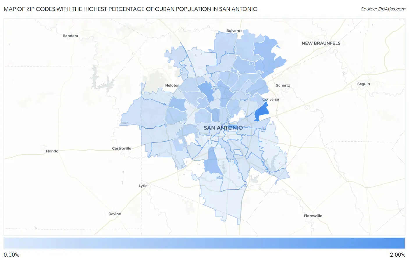 Zip Codes with the Highest Percentage of Cuban Population in San Antonio Map