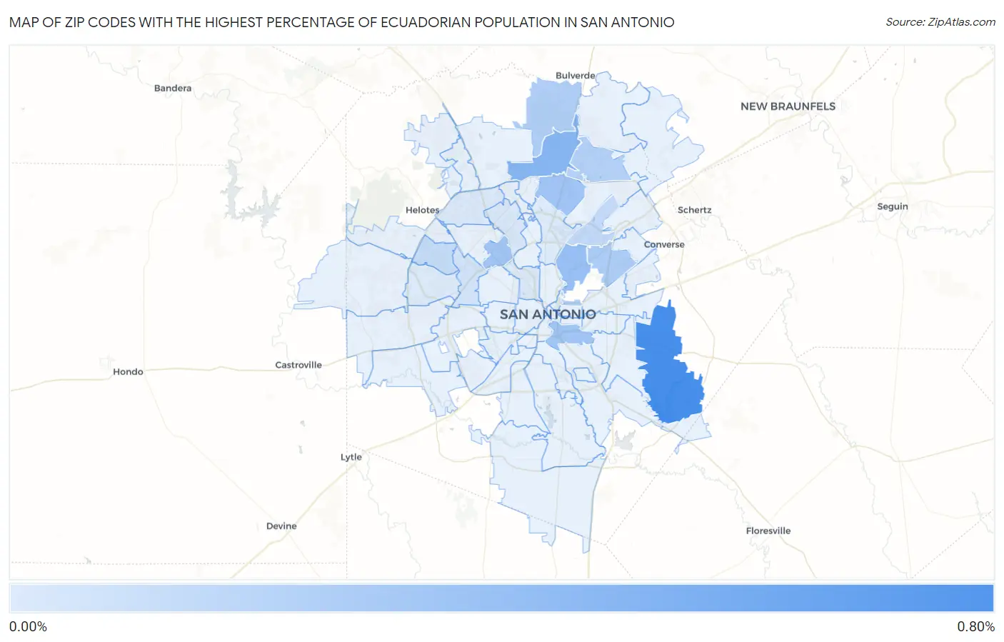 Zip Codes with the Highest Percentage of Ecuadorian Population in San Antonio Map