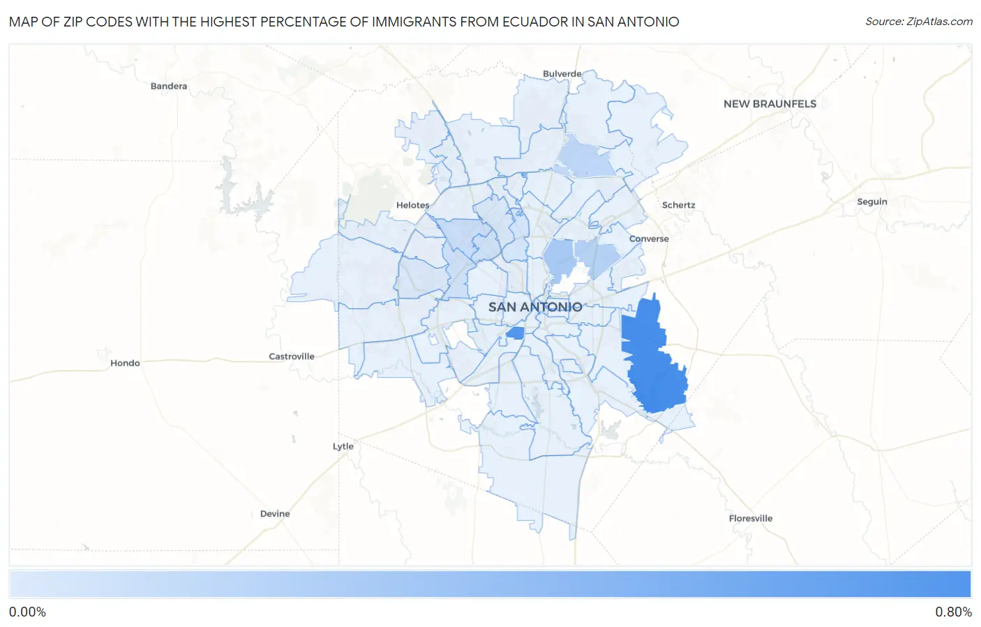 Zip Codes with the Highest Percentage of Immigrants from Ecuador in San Antonio Map