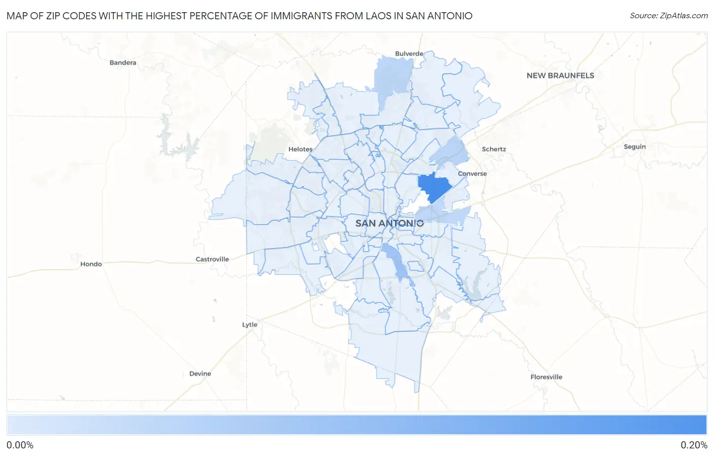 Zip Codes with the Highest Percentage of Immigrants from Laos in San Antonio Map