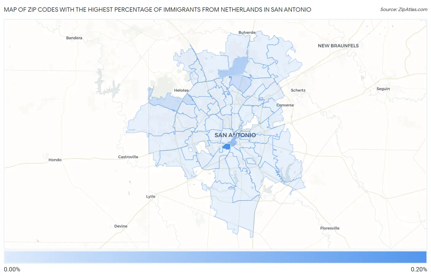 Zip Codes with the Highest Percentage of Immigrants from Netherlands in San Antonio Map