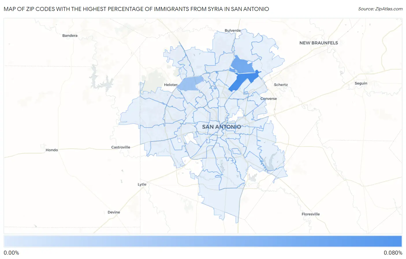 Zip Codes with the Highest Percentage of Immigrants from Syria in San Antonio Map