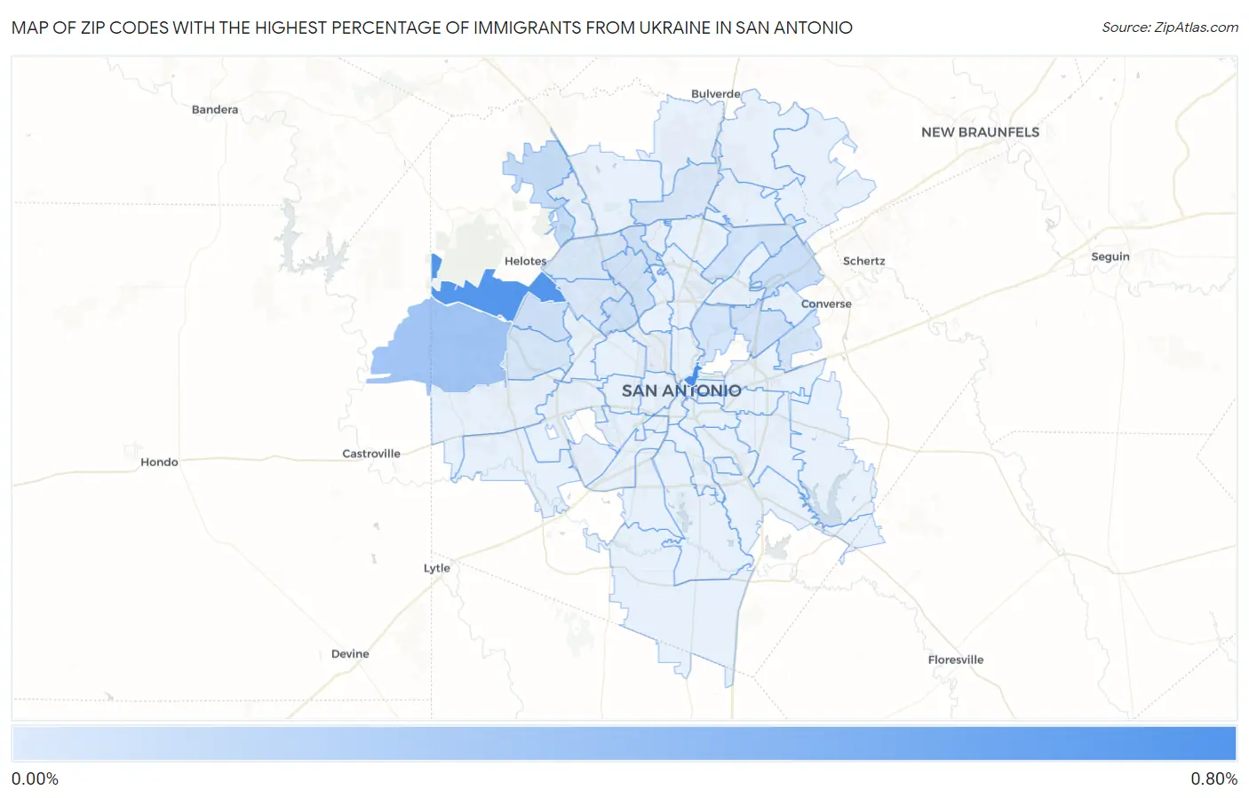 Zip Codes with the Highest Percentage of Immigrants from Ukraine in San Antonio Map