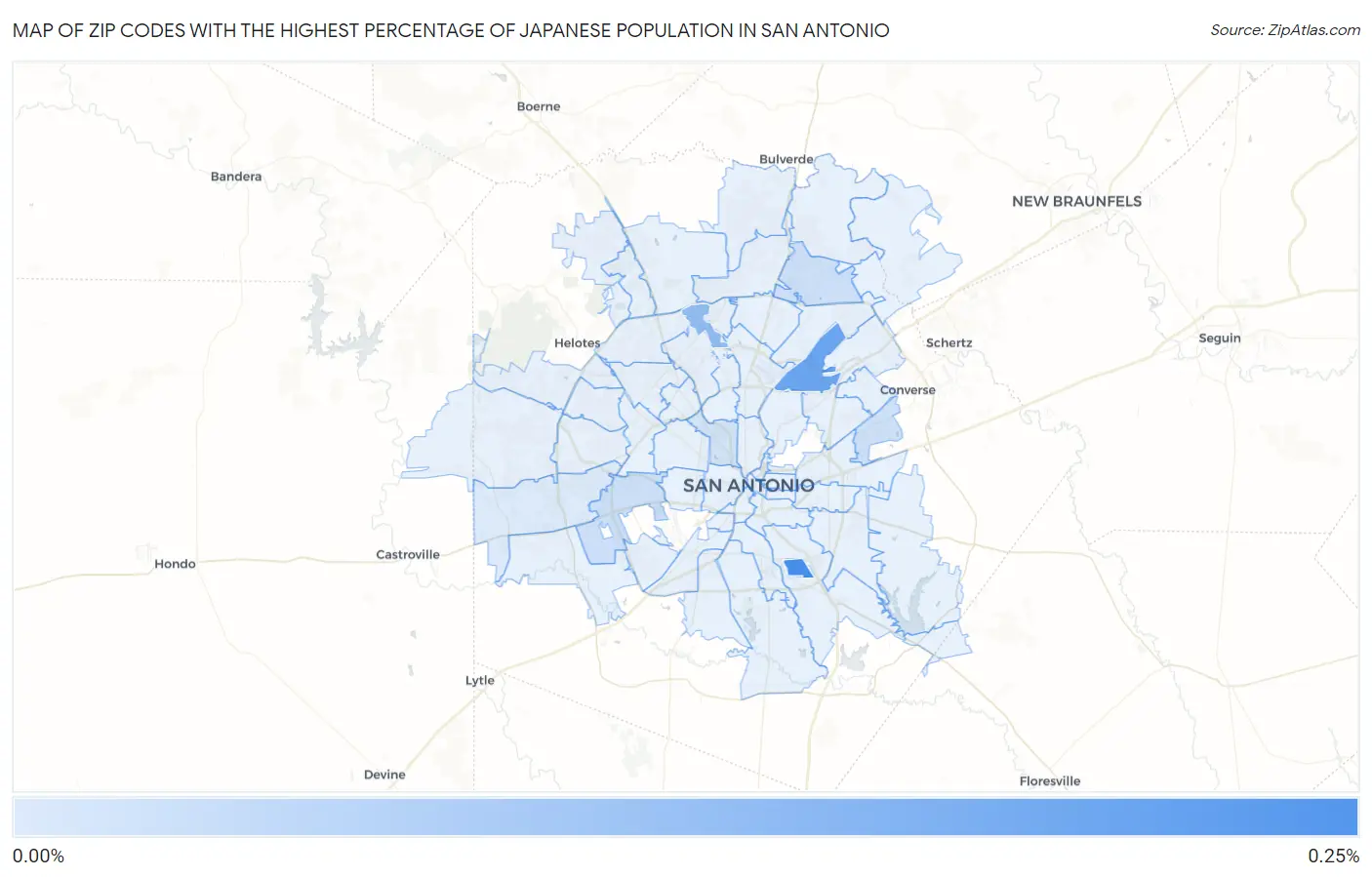 Zip Codes with the Highest Percentage of Japanese Population in San Antonio Map