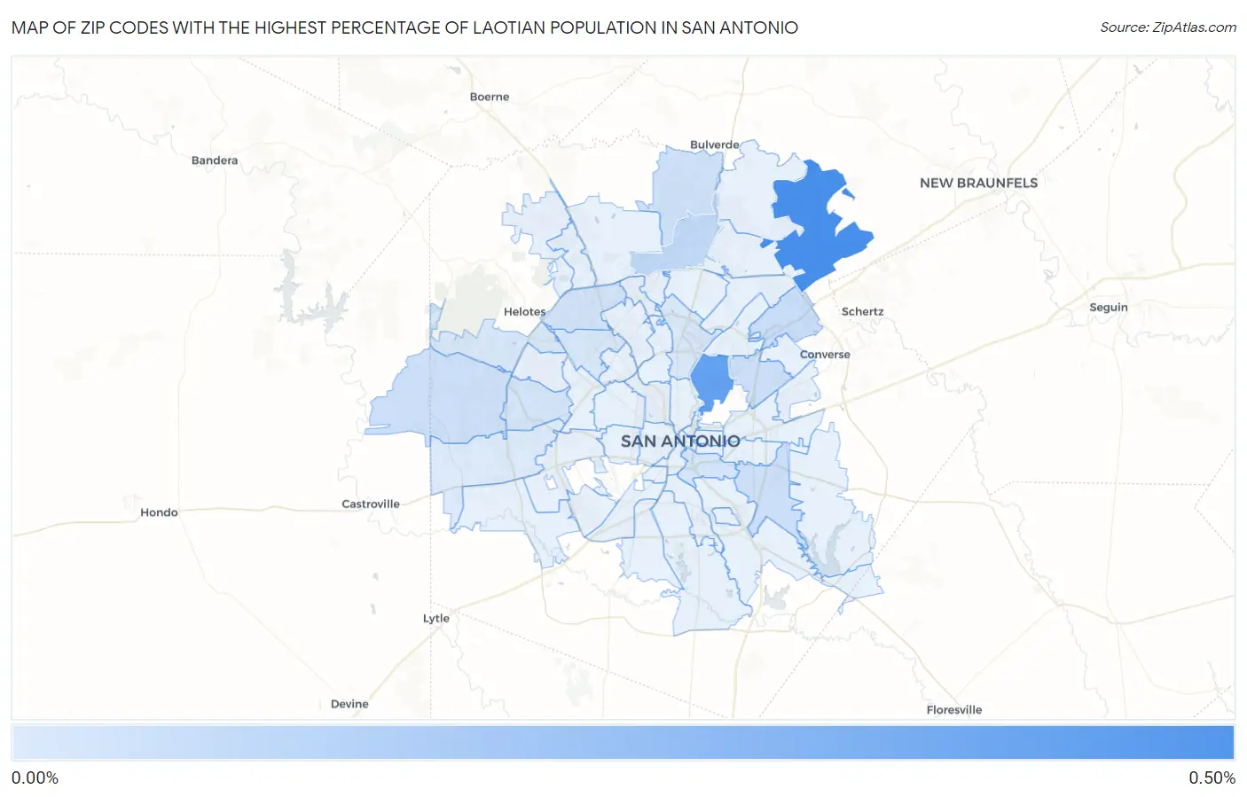 Zip Codes with the Highest Percentage of Laotian Population in San Antonio Map