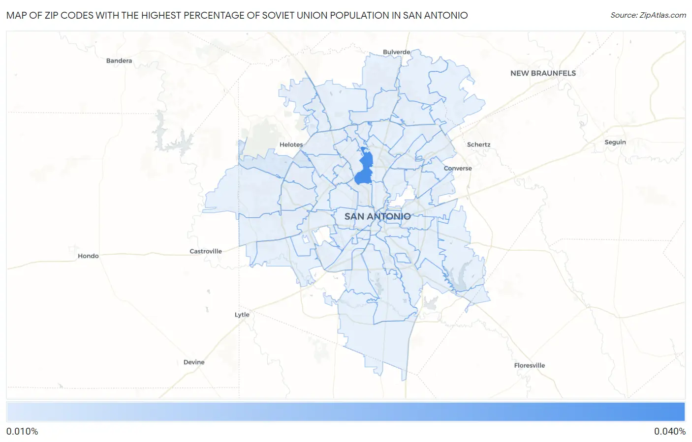 Zip Codes with the Highest Percentage of Soviet Union Population in San Antonio Map