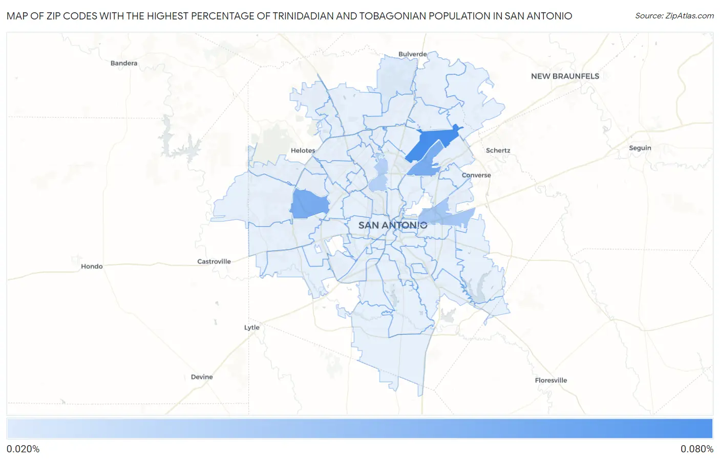Zip Codes with the Highest Percentage of Trinidadian and Tobagonian Population in San Antonio Map