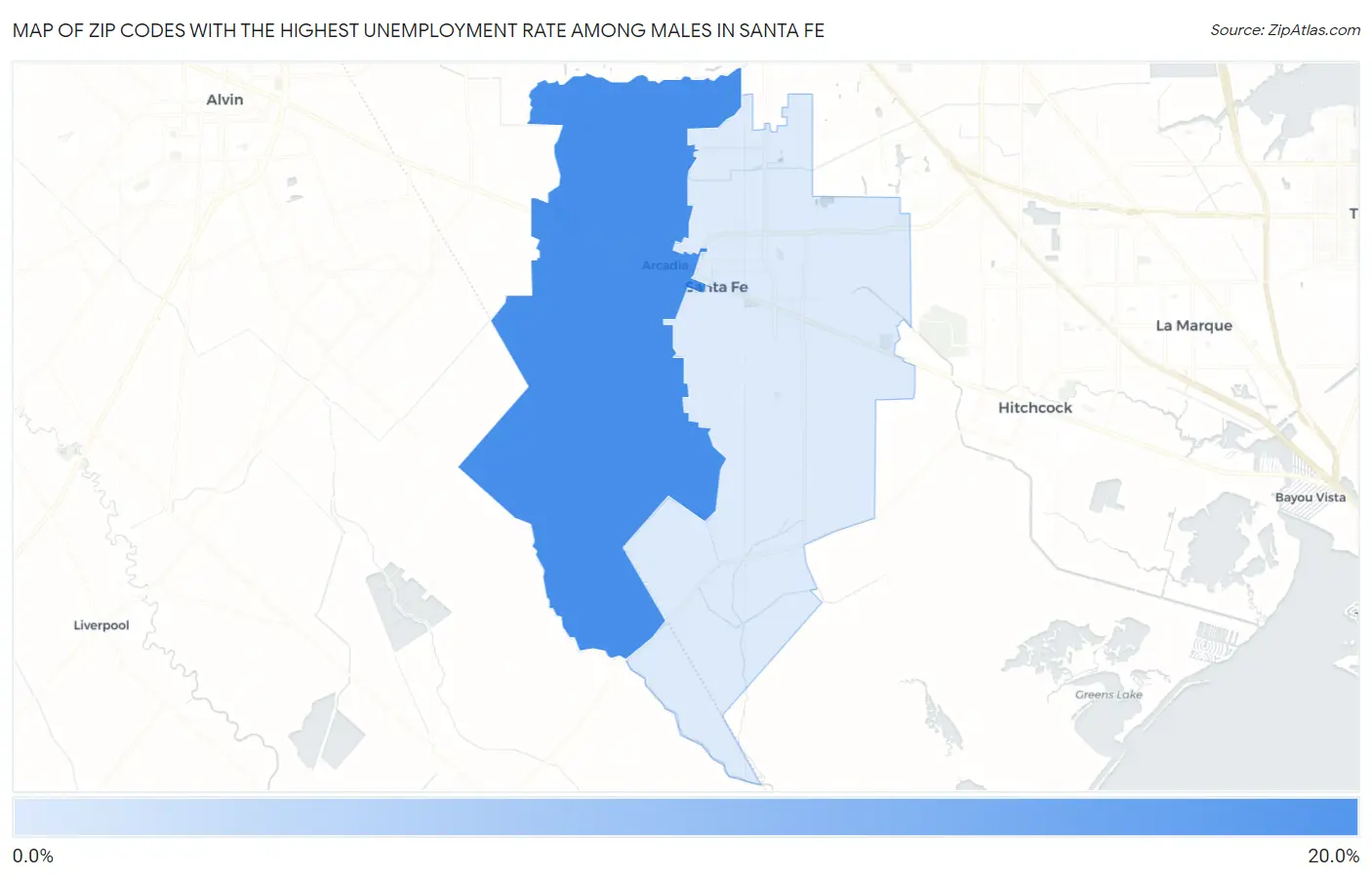 Zip Codes with the Highest Unemployment Rate Among Males in Santa Fe Map