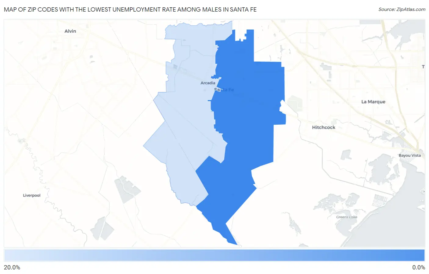 Zip Codes with the Lowest Unemployment Rate Among Males in Santa Fe Map