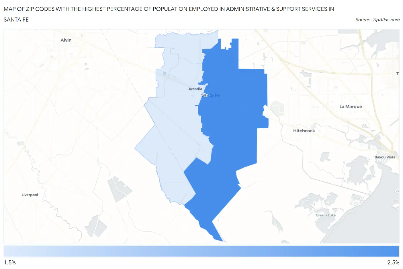Zip Codes with the Highest Percentage of Population Employed in Administrative & Support Services in Santa Fe Map