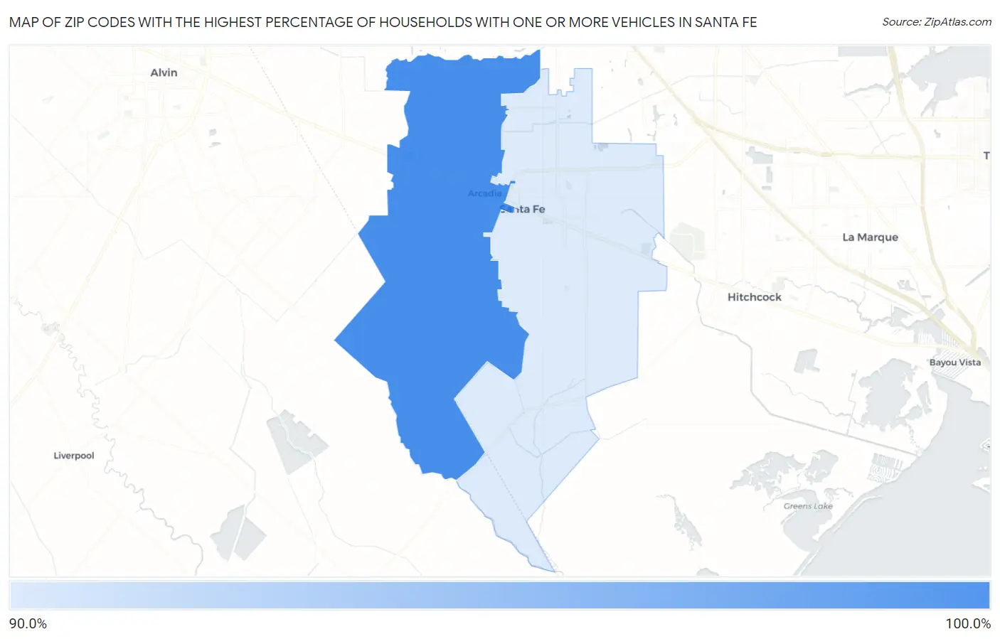 Zip Codes with the Highest Percentage of Households With One or more Vehicles in Santa Fe Map