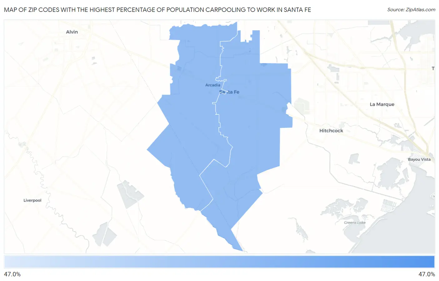 Zip Codes with the Highest Percentage of Population Carpooling to Work in Santa Fe Map