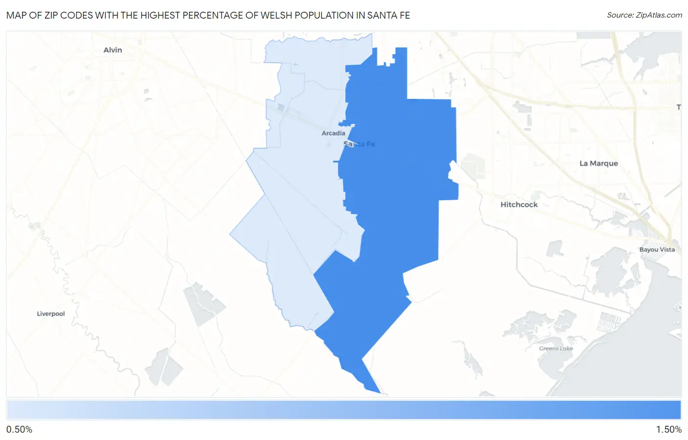 Zip Codes with the Highest Percentage of Welsh Population in Santa Fe Map