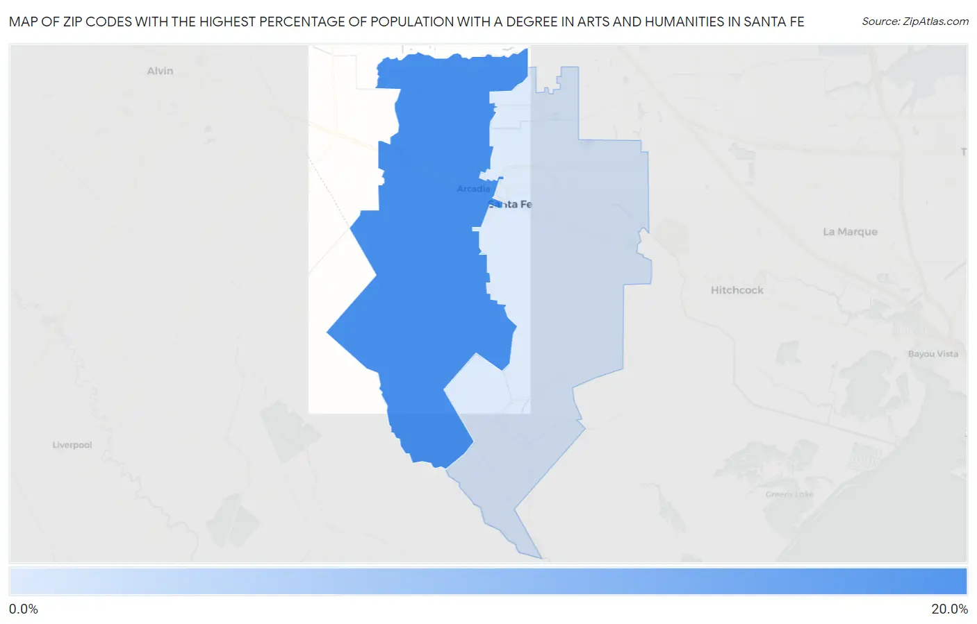 Zip Codes with the Highest Percentage of Population with a Degree in Arts and Humanities in Santa Fe Map