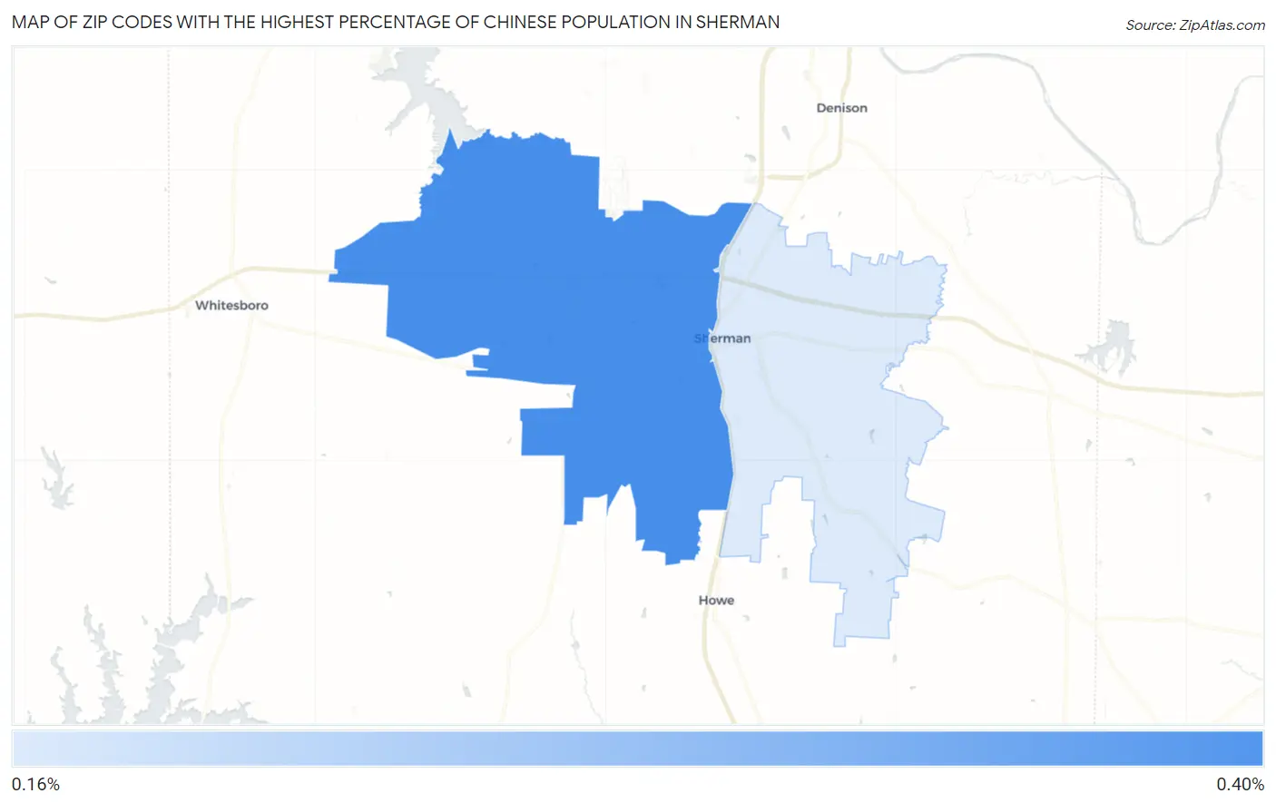 Zip Codes with the Highest Percentage of Chinese Population in Sherman Map