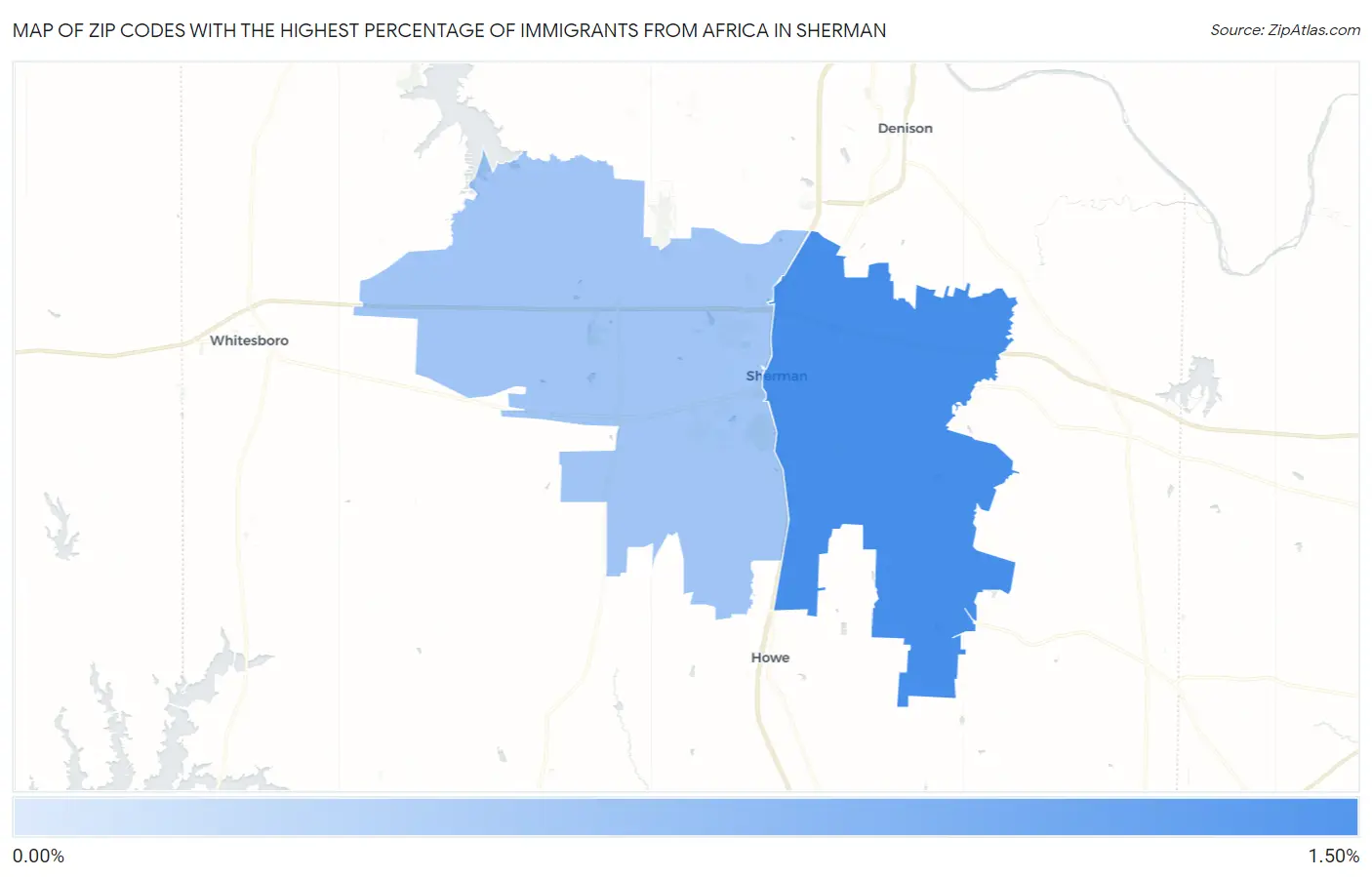 Zip Codes with the Highest Percentage of Immigrants from Africa in Sherman Map