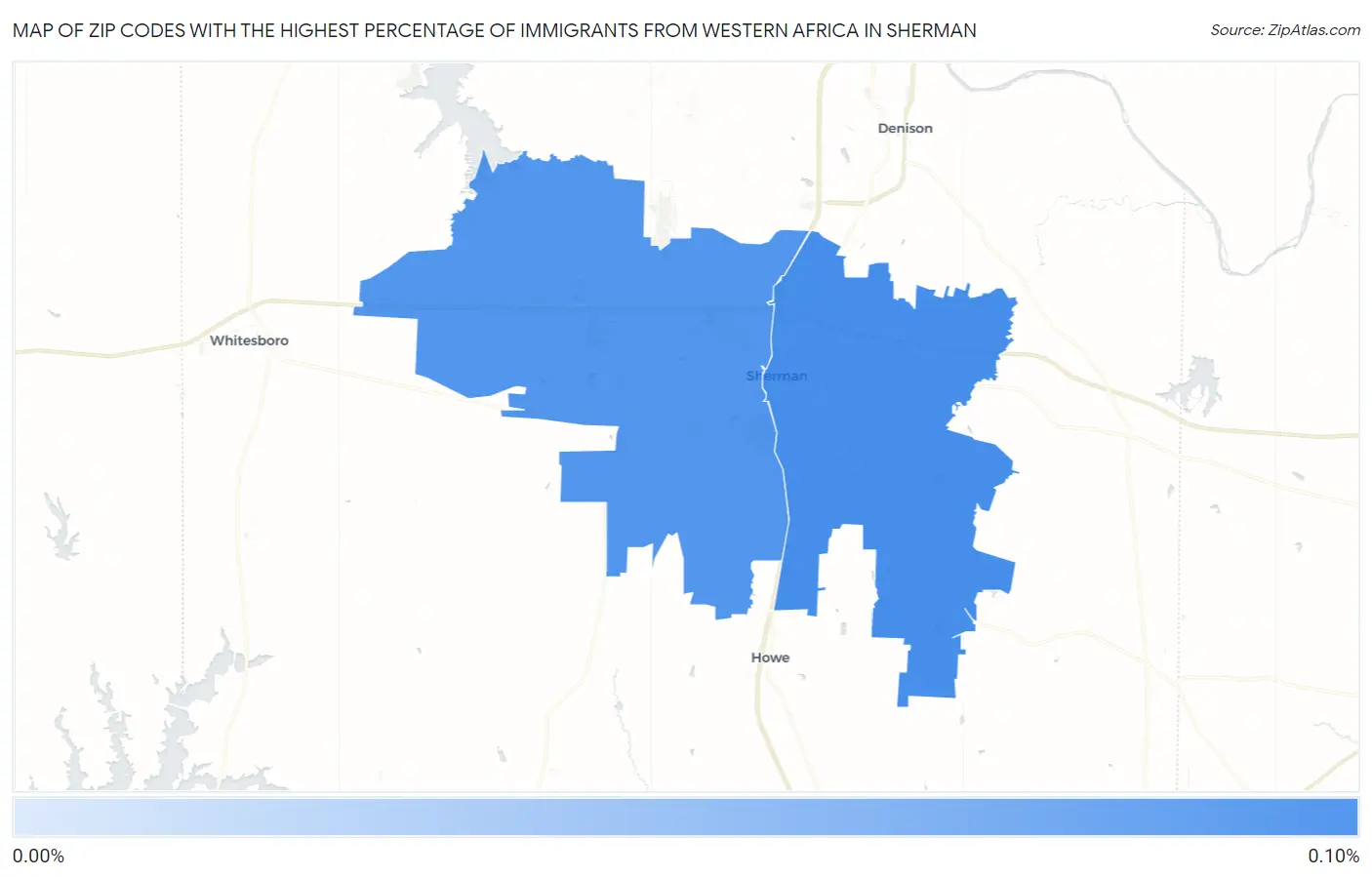 Zip Codes with the Highest Percentage of Immigrants from Western Africa in Sherman Map