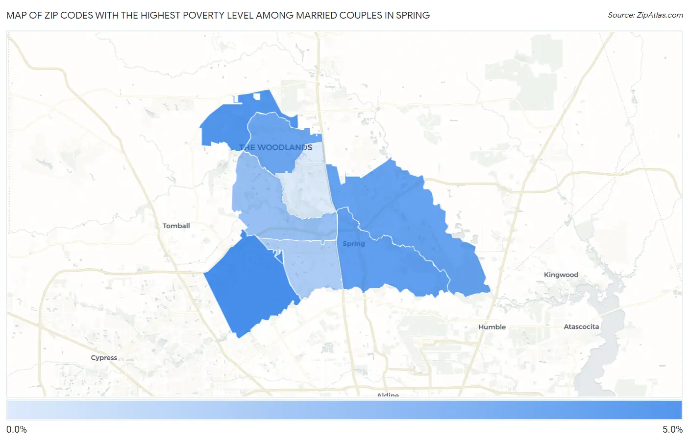 Zip Codes with the Highest Poverty Level Among Married Couples in Spring Map