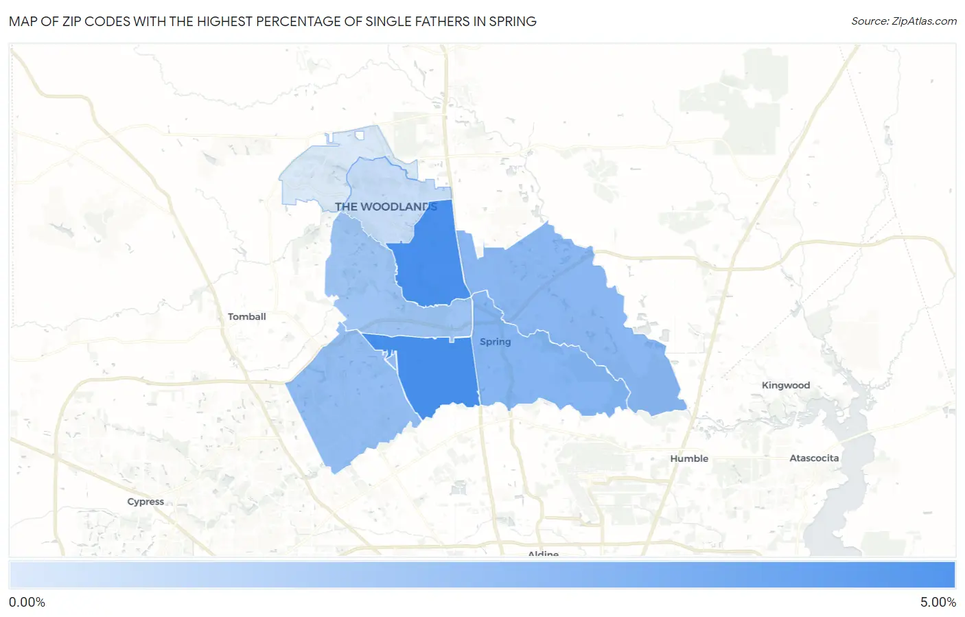 Zip Codes with the Highest Percentage of Single Fathers in Spring Map